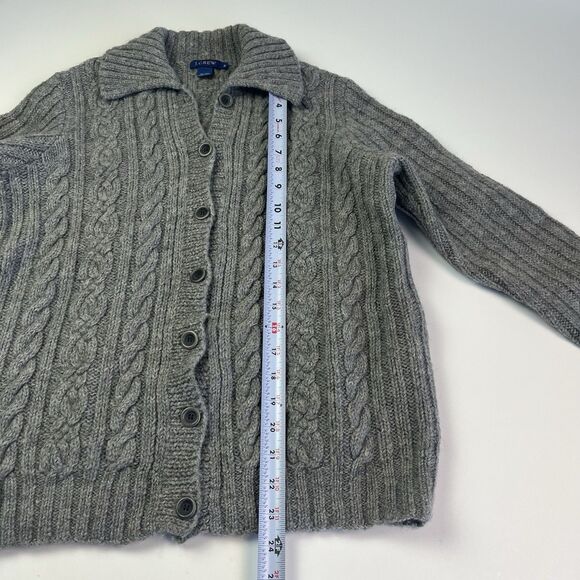Vtg J Crew Wool Cable Knit Cardigan S M Gray Chunky Fisherman Cabincore Preppy - Picture 7 of 9
